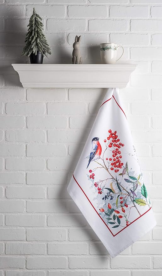 Maison d' Hermine Kitchen Towels Set of 3 100% Cotton 20" x 27.5" Reusable Cloth Tea Dish Towels Absorbent with Hanging Loop for Kitchen Dining Thanksgiving Christmas Decorations (Morzine)