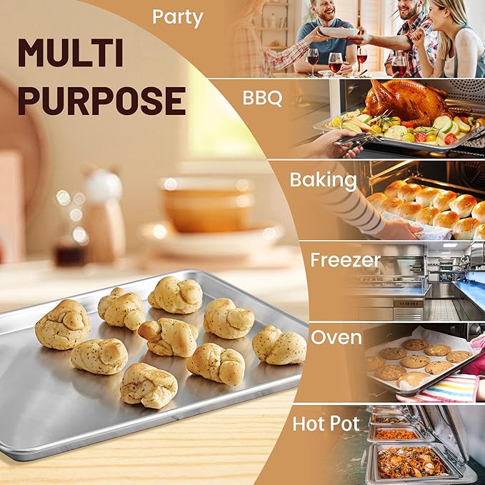12 Pack Full Size Baking Sheet Pan Aluminum Commercial Pan for Oven Freezer Bakery Hotel Restaurant 26" × 18"