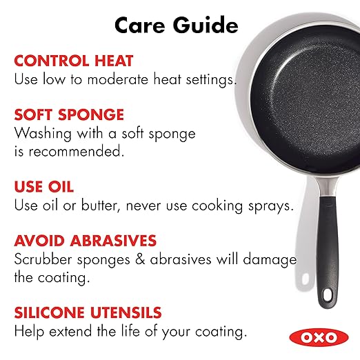 OXO 8” & 10” Non-Stick Every Day Frying Pan Set, BPA-Free Comfort Grip Silicone Handles, Dishwasher & Oven Safe, PFAS-Free Ceramic Skillets, Black