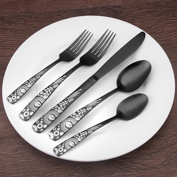 Matte Black Silverware Set, Bysta 40-Piece Stainless Steel Flatware Set, Kitchen Utensil Set Service for 8, Tableware Cutlery Set for Home and Restaurant, Dishwasher Safe, Satin Finish