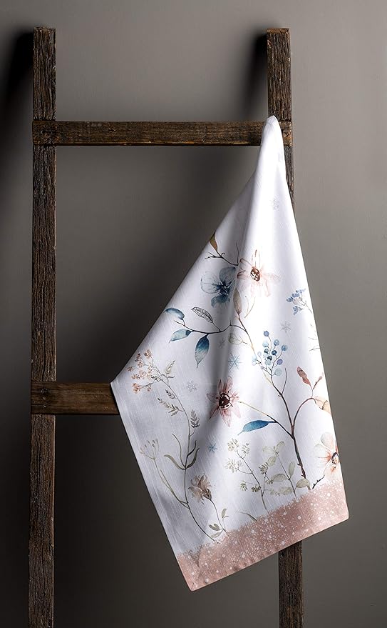 Maison d' Hermine Kitchen Towels Set of 3 100% Cotton 20" x 27.5" Reusable Cloth Tea Dish Towels Absorbent with Hanging Loop for Kitchen Dining Thanksgiving Christmas Decorations (Ice Florals)