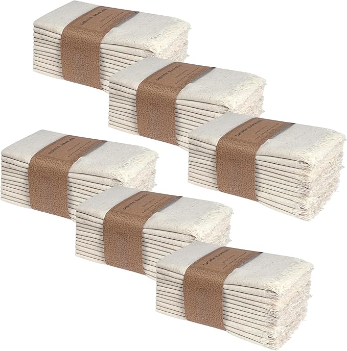Bedding Craft Linen Flax Cotton Cloth Napkins 18x18 Set of 72 – Natural Fabric with Fringed Corners – Machine Washable Dinner Napkins for Weddings, Baby Showers, Parties & Table Décor (6 Dozen)