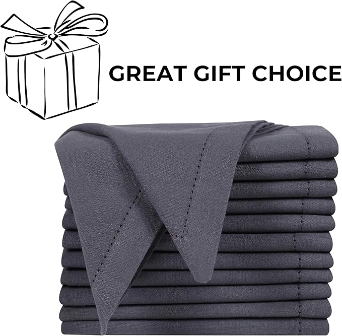 Bedding Craft Cotton Cloth Dinner Napkins Set of 12 – 18x18 Steel Grey with Hemstitched Mitered Corners – Machine Washable Reusable Napkins for Thanksgiving & Christmas