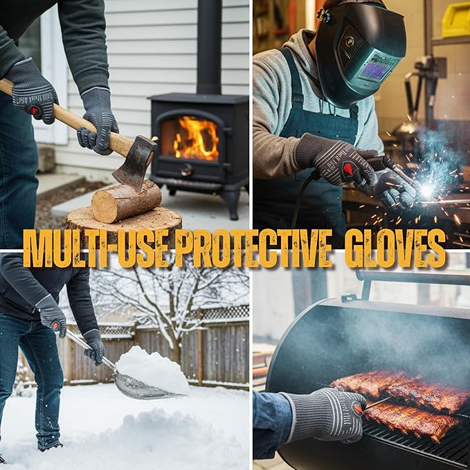 GRILL HEAT AID BBQ Grill Gloves 1472°F - Extreme Heat Resistant Oven Mitts for Grilling, Smoker & Fire Pit with Silicone Grip & EN407 Cut Resistance - Short Cuff, Dusky Gray