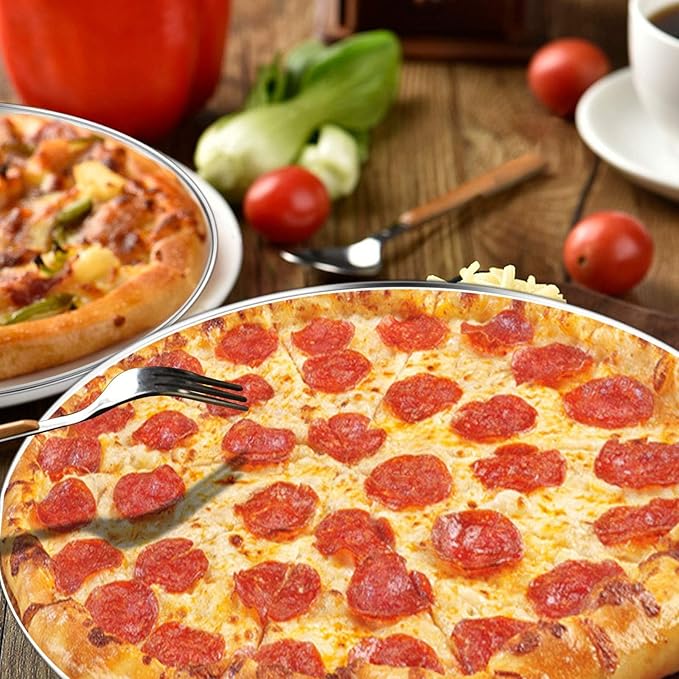 Pizza Pan, 13½ inch Stainless Steel Pizza Pan Set Large Pizza Oven Pans Tray for Baking Serving, Healthy & Heavy Duty, Dishwasher Safe & Easy Clean - 4 Piece