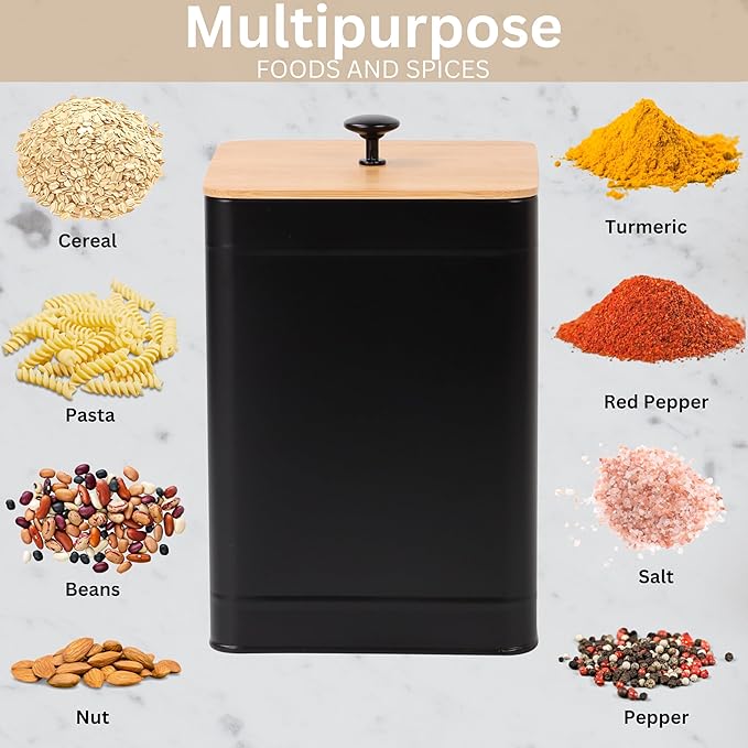 PERFNIQUE Kitchen Canisters, Airtight Canister Sets for Kitchen Counter, Kitchen Canisters for Countertop Set of 4, Coffee Tea Sugar Flour Spice Tin Jars Food Storage Container with Lid(Black)