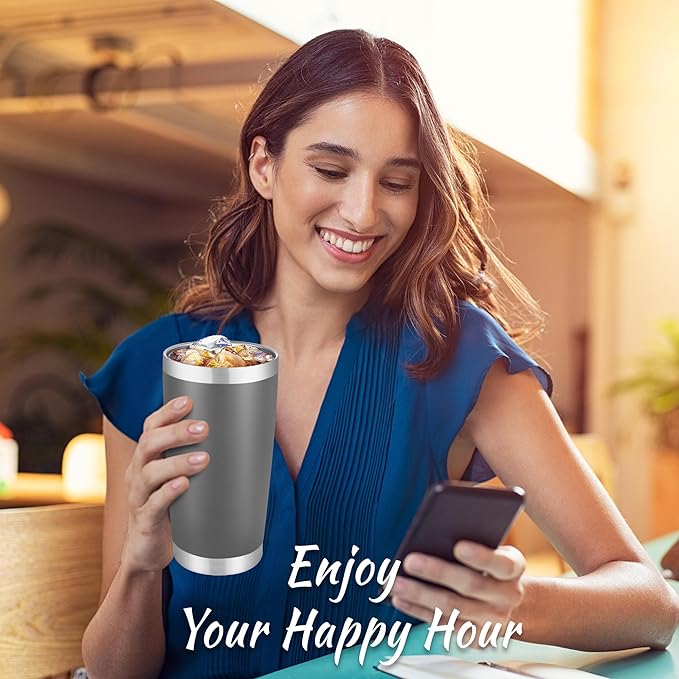20 oz Tumbler Stainless Steel Tumblers with Lid Double Wall Vacuum Insulated Coffee Mug 20oz Powder Coated Cup for Hot and Cold Drinks, Gray, 1 pack