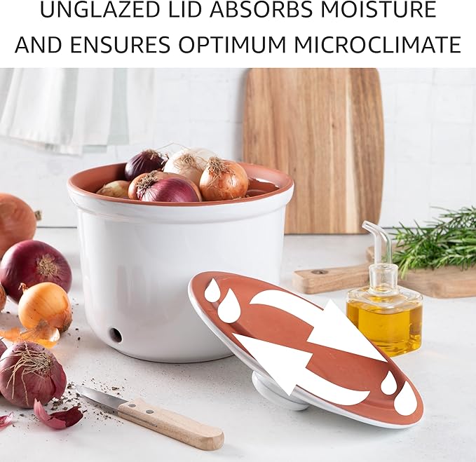 Romertopf Freshness Storage Potato Onion Garlic Clay Pot Set of 3 with Lids - White