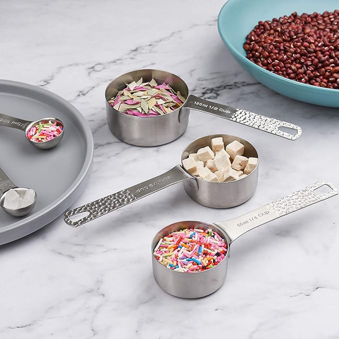 Smithcraft Measuring Cups and Spoons Set 14, 18/8 Stainless Steel Measuring Cups and spoons for Baking & Kitchen, Metal Metric&US 5 Measure Cups and 6 Spoon &Leveler&Measure Equivalents for Dry&Liquid