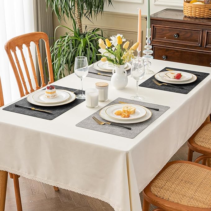 Romanstile Reversible Vinyl Placemats Set of 6, Faux Leather 100% Waterproof Oil-proof Wipeable Place Mats, Heat Resistant Dual Sided Table Mats for Kitchen/Dining/Party (Grey Light Grey, 12 x 17 Inch