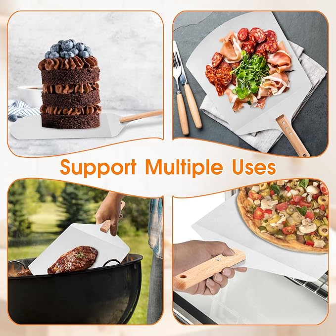12 inch Stainless Pizza Peel for Large Oven, Pizza Spatula with Ergonomic Handle for Pizza Oven Baking, Turing Peel for Pizza, Dough, Bread Pastry, 12" W x 14.6" L