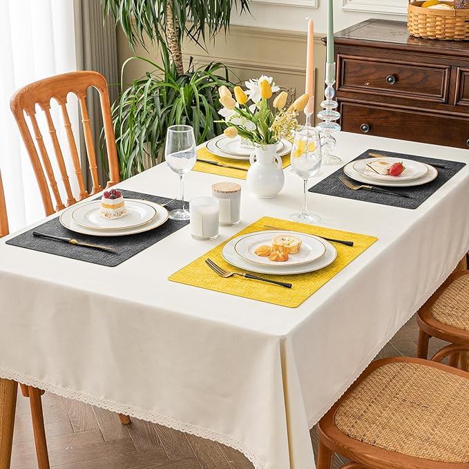Romanstile Reversible Vinyl Placemats Set of 4, Faux Leather 100% Waterproof Oil-Proof Wipeable Place Mats, Heat Resistant Dual Sided Table Mats for Kitchen/Dining/Party (Grey Yellow, 12 x 17 Inch)
