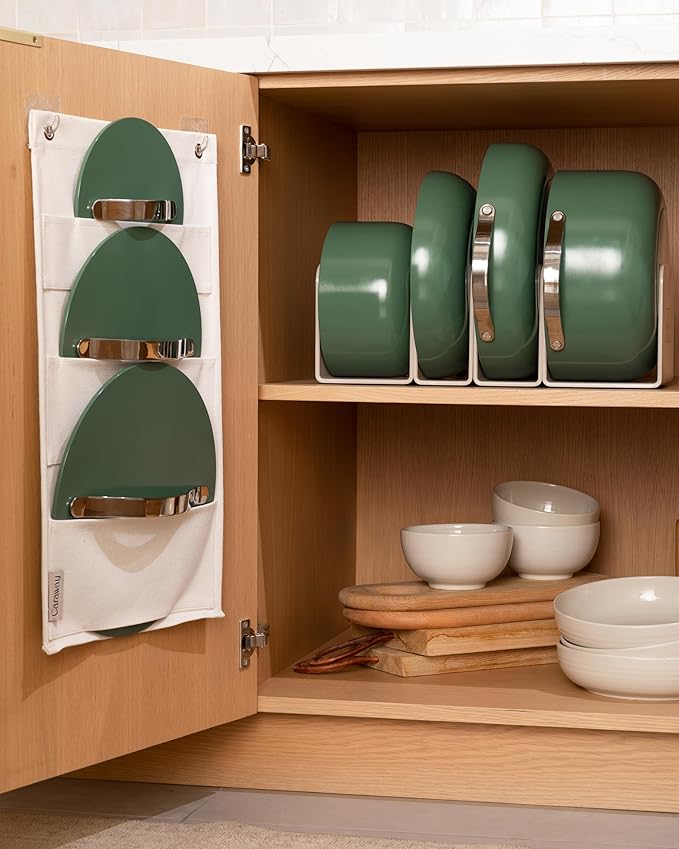 Caraway Nonstick Ceramic Cookware Set (12 Piece) Pots, Pans, Lids and Kitchen Storage - Non Toxic - Oven Safe & Compatible with All Stovetops - Marigold