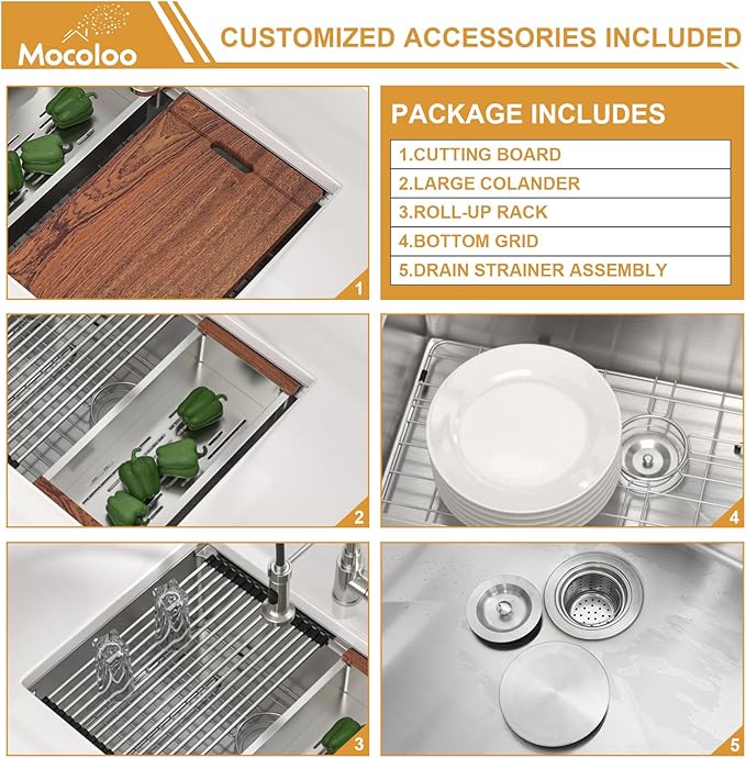 Mocoloo 33 Inch Double Bowl Kitchen Sinks - 33 x 22 Inch Drop In Kitchen Sinks Workstation 16 Gauge 50/50 Stainless Steel Topmount Double Bowl Handmade, 10 Inch Deep