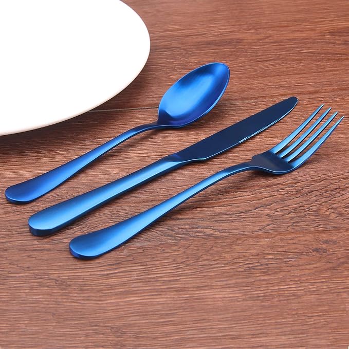 Matte Blue Silverware Set, Satin Finish 20-Piece Stainless Steel Flatware Set, Kitchen Utensil Set Service for 4, Tableware Cutlery Set for Home and Restaurant, Dishwasher Safe