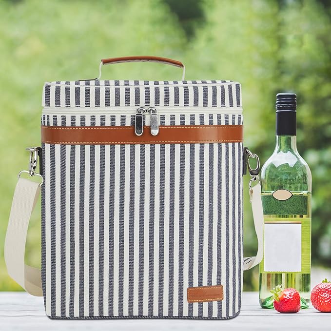 ZORMY 3 Bottle Insulated Wine Tote Cooler Bag, Portable Wine Carrier with Corkscrew Opener and Shoulder Strap for Beach Travel Picnic, Unique Wine Carrier for Wine Lover Gifts