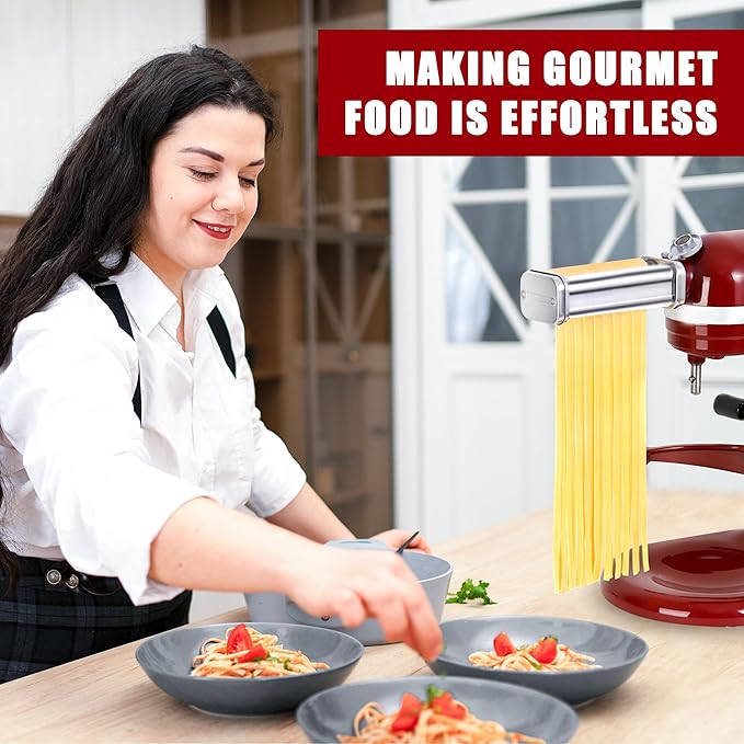 Pasta Roller & Spaghetti Cutter, Fettuccine Cutter Attachment for Kitchenaid Stand Mixer,3 Pcs Stainless Steel Pasta Maker Accessories By Aooaid