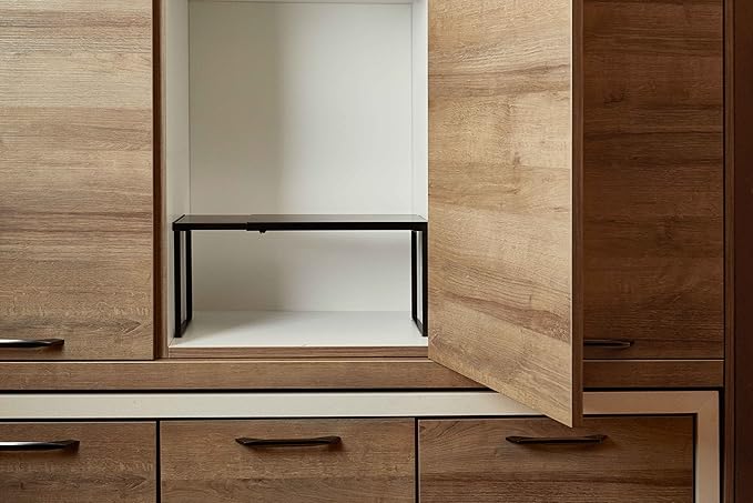 Nxconsu Cabinet Shelf Expandable Organizer Riser Rack for Kitchen Pantry Cupboard Under Sink Countertop Home Organization Extra Storage Space Saver Heavy Duty Metal Edgeless Design Black