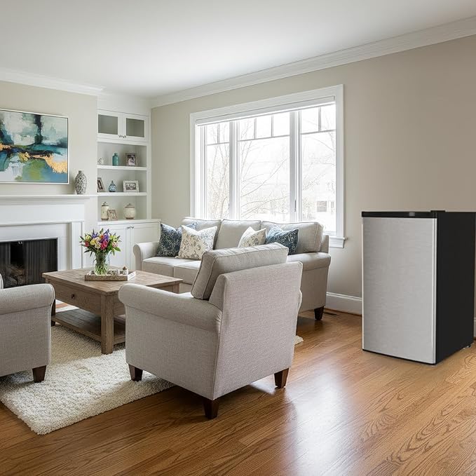 Antarctic Star Mini Compact Refrigerator with Freezer, 3.2 Cu.Ft. Single Door with Adjustable Thermostat,Removable Glass Shelves for Apartment/Dorm/Office,Silver