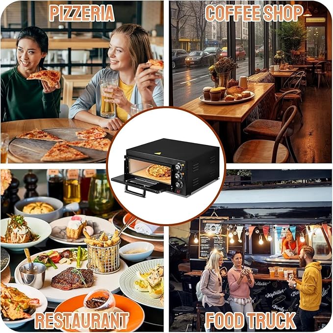 ROVSUN Electric Pizza Oven, 110V 1800W Stainless Steel Pizza Baker with Auto Shut-off, Handle, Removable Crumb Tray, Countertop Pizza Maker for Kitchen Commercial Home-Black