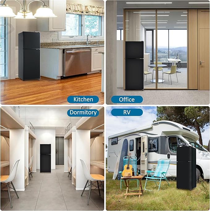 Mini Fridge with Freezer 4.8 Cu. Ft 2 Door Refrigerator, Dorm Fridge with 7 Adjustable Thermostat & Shelves, Compact Mini Refrigerator Freezer for RV, Kitchen, Office, Black