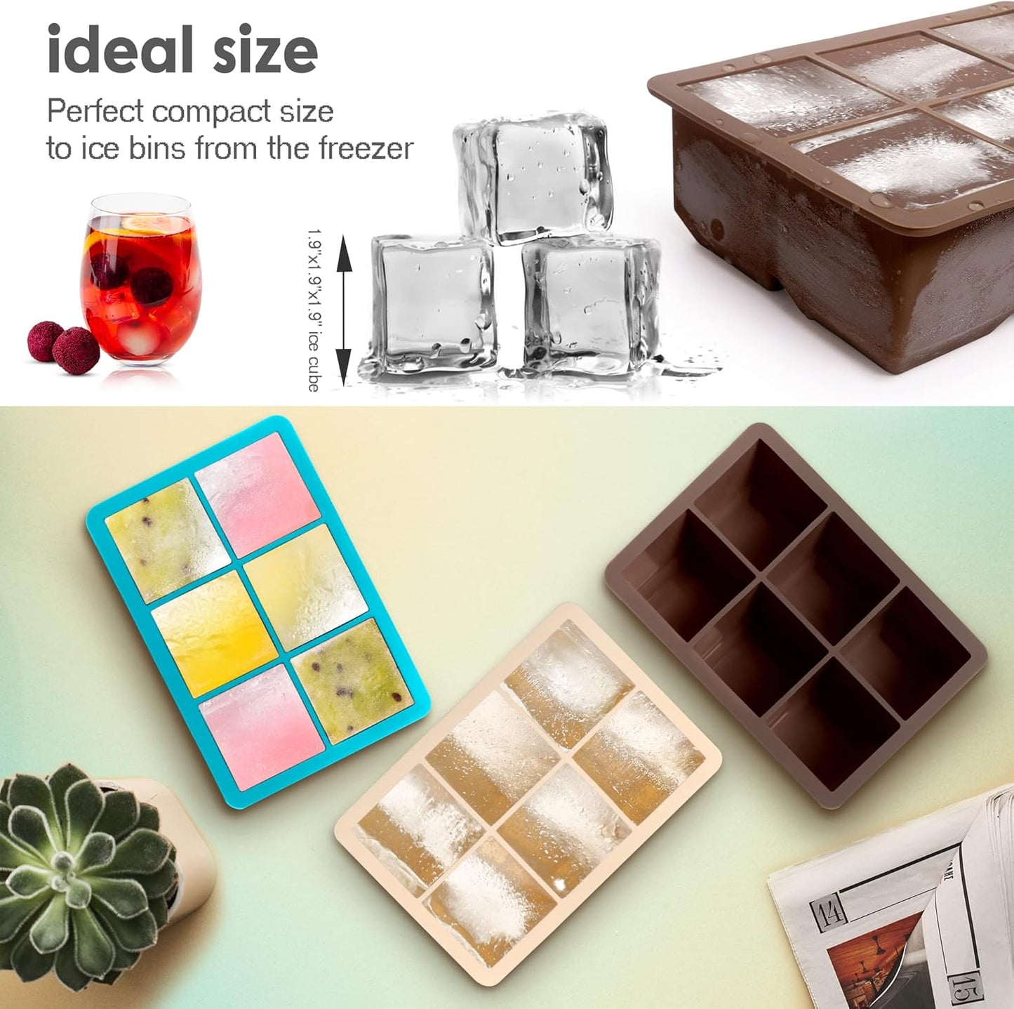 Silicone Ice Cube Trays 3 Pack - Large Size Silicone Ice Cube Molds with Leak Proof Removable Lid Square Ice Cube Tray And BPA Free for Cocktail,Whiskey, Stackable Flexible Ice