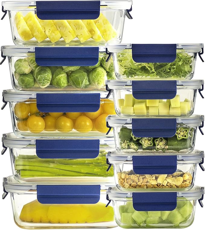 Glass Food Storage Containers with Lids Airtight, 10 Pack Meal Prep Containers, Bpa-free Lid Glass Lunch Box