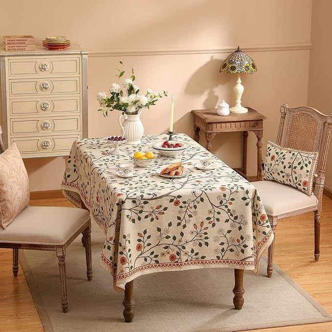 French Tablecloth for Rectangular Tables,Linen Table Cloth with Colorful Floral Pattern,Heavy Durable Table Cover for Dining Thanksgiving Kitchen Decor Party Banquet Christmas,55"*79"