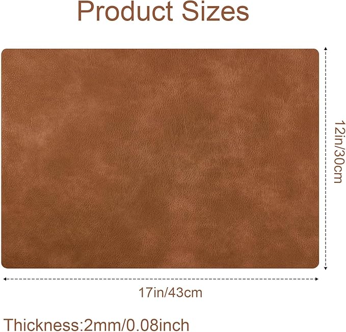 Placemats Set of 4, 12x17 Inch Faux Leather Heat Resistant (212℉) Place Mats, 100% Waterproof & Oil-Proof, Reversible Thickened PU Table Mats for Kitchen, Dining, Outdoor (Reddish Brown)