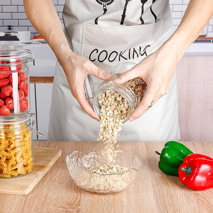 25oz Airtight Glass Jars with Lids, Set of 6 Food Storage Containers & Canisters, Clear Mason Jars with Clamp Seal for Canning, Cereal, Coffee, Pasta, Sugar, Beans & Spices