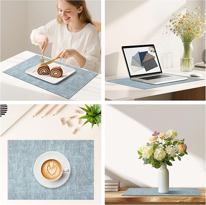 DOLOPL Placemats Set of 12, Reversible Wipeable & Heat Resistant Place Mats, Modern Faux Leather Table Mats for Kitchen, Neutral Waterproof Tablemats for Dining Table Decor, Wedding, Party(Dusty Blue)