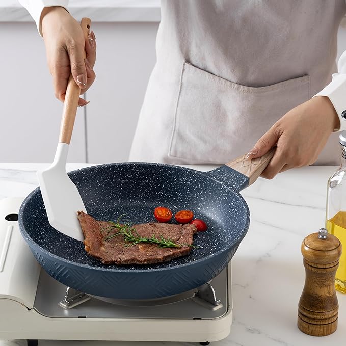 Country Kitchen Non-Stick Cast Aluminum Cookware Set - Durable Kitchen Cookware for Everyday Cooking, Navy, 11 Pc.