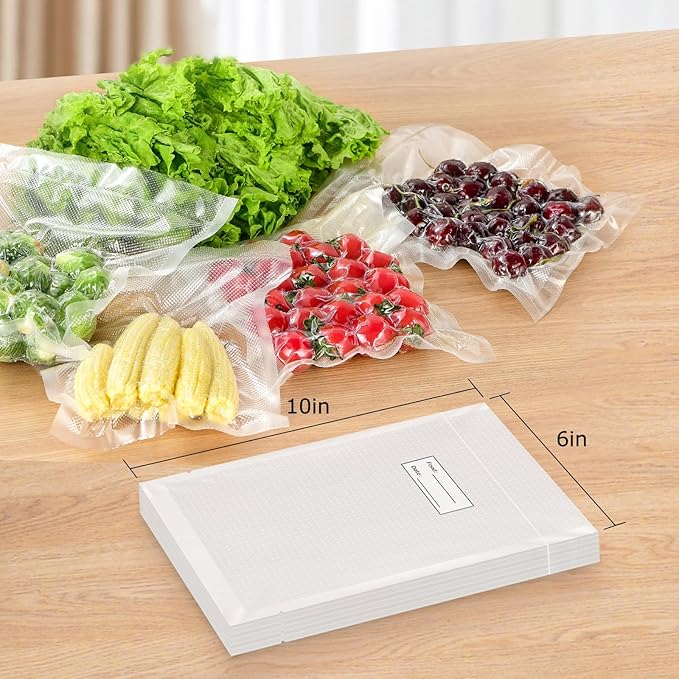 FRESKO Vacuum Sealer Bags Pint Size 100 Pack 6"x10", Seal a Meal Vac Sealers, Sous Vide Vacuum Safe, BPA Free, Heavy Duty Commercial Grade, Precut Storage Bag Universal Design