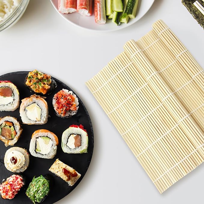 Upoomat Sushi Rolling Mat Set - 2 Pack Bamboo Sushi Rice Roller Mats for Easy and Fun Sushi Making at Home(9.45" x 9.06")