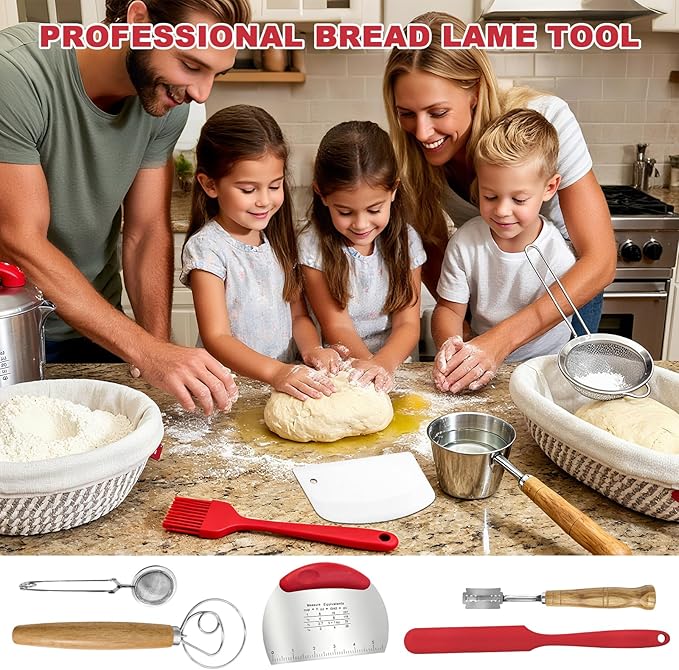 Sourdough Bread Baking Supplies, Sourdough Starter Kit with Cotton Rope Oval & Round Bread Proofing Basket and Sourdough Starter Jar, Artisan Bread Making Kit Ideal Gift for Bakers, Women Wife Mom