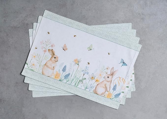 Maison d' Hermine Placemats Set of 4 100% Cotton Washable Cloth Place Mats, Reusable Table Mats for Kitchen Dining Decoration, Party, Wedding, Restaurant Spring/Summer (Easter Dew, 13" x 19")