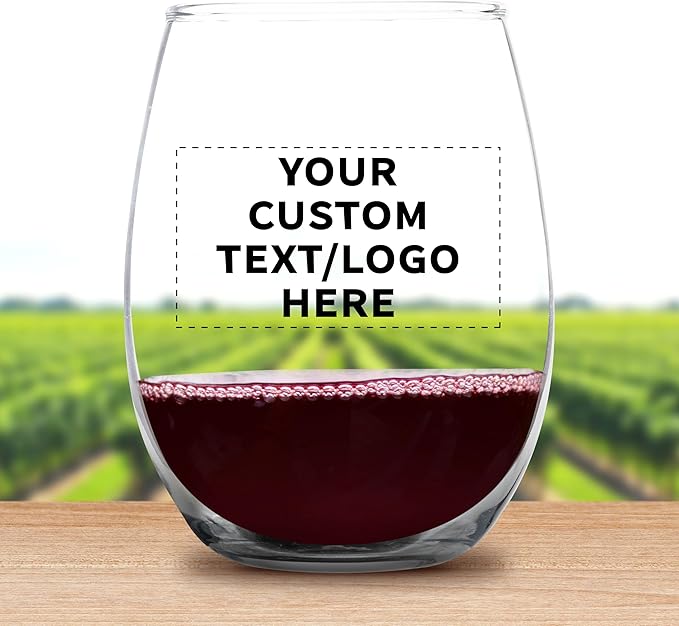 Custom Stemless Wine Glass 9 oz. Set of 100, Personalized Bulk Pack - Great for Wedding Favors, Bachelorette Party Decorations, Party Fovors, Color Bottom - Black