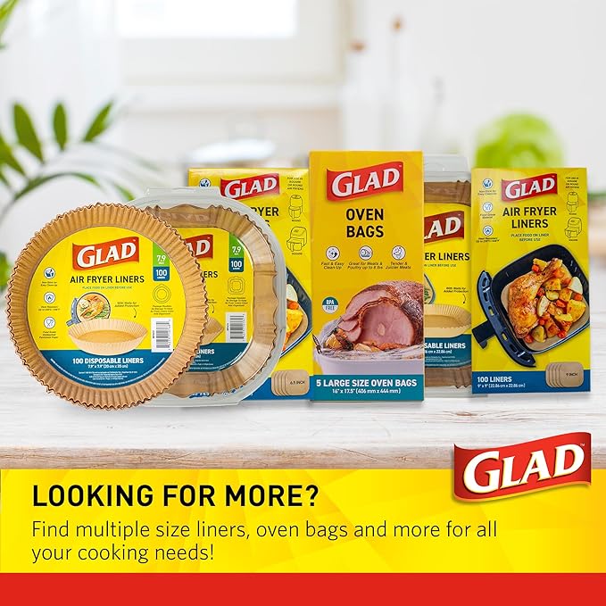 Glad Air Fryer Liners Rounded Square Shape with Walls, Nonstick and Heat Resistant, Food Grade Material, Suitable for Square and Round Air Fryers, Air Fryer Accessories, 7.9" - 100 Count