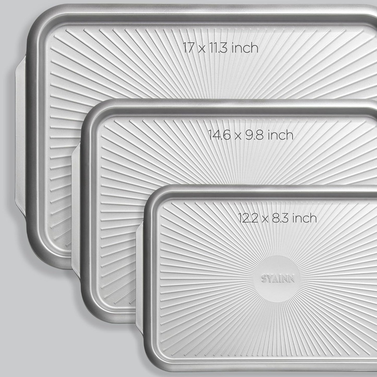 SYAINN Non-stick Ceramic Baking Sheet Set, Pack of 3 - Aluminum Steel Cookie Sheets for Baking - Includes Half/Quarter/Jelly Roll Pans - Warp Resistant, Toxic, PTFE & PFOA Free - Sliver