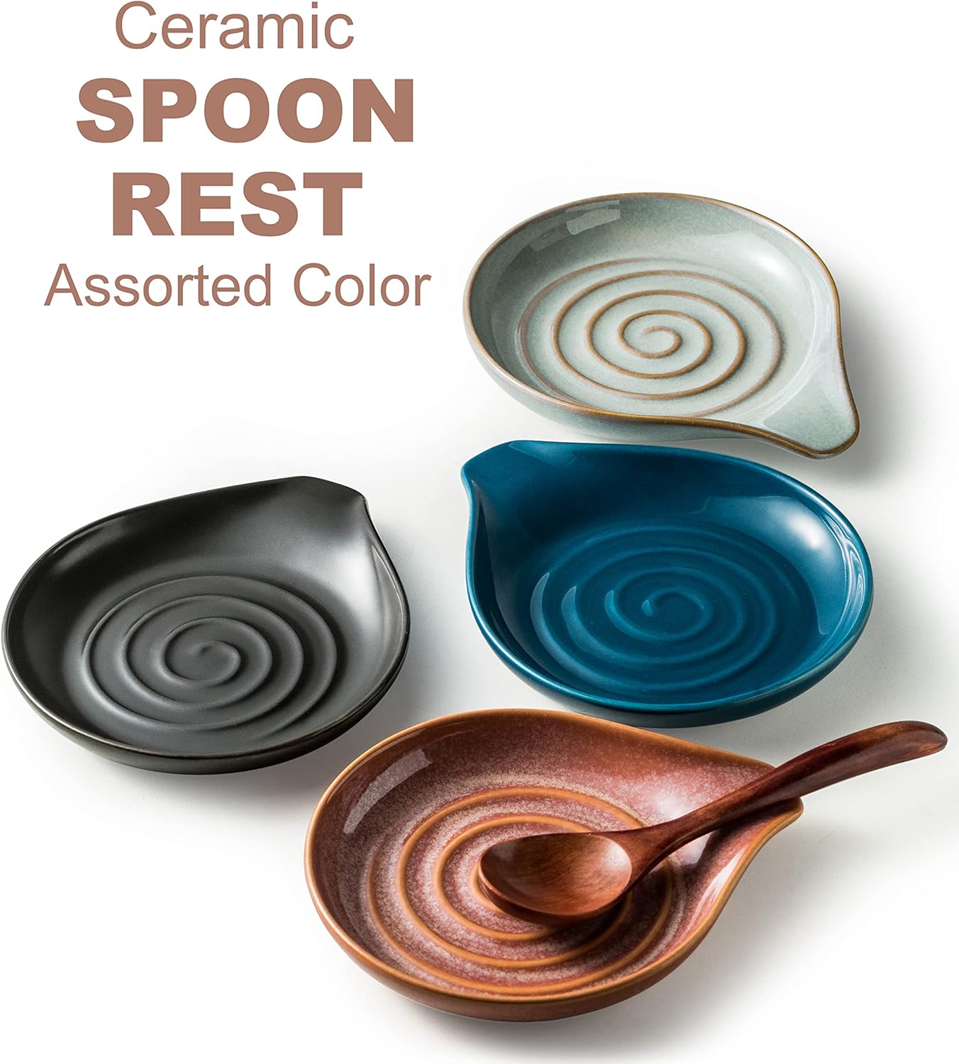 Spoon Holder, Ceramic Spoon Rest for Kitchen Counter Farmhouse Cooking, Large Utensil Rest for Spoons, Ladles, Tongs, Spatula, 5 Inches (Blue)