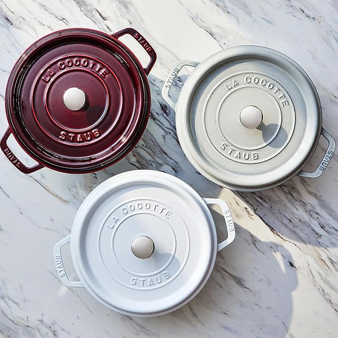 Staub Cast Iron Round Dutch Oven, Made in France, Grenadine, 4-qt, Serves 4-6 people