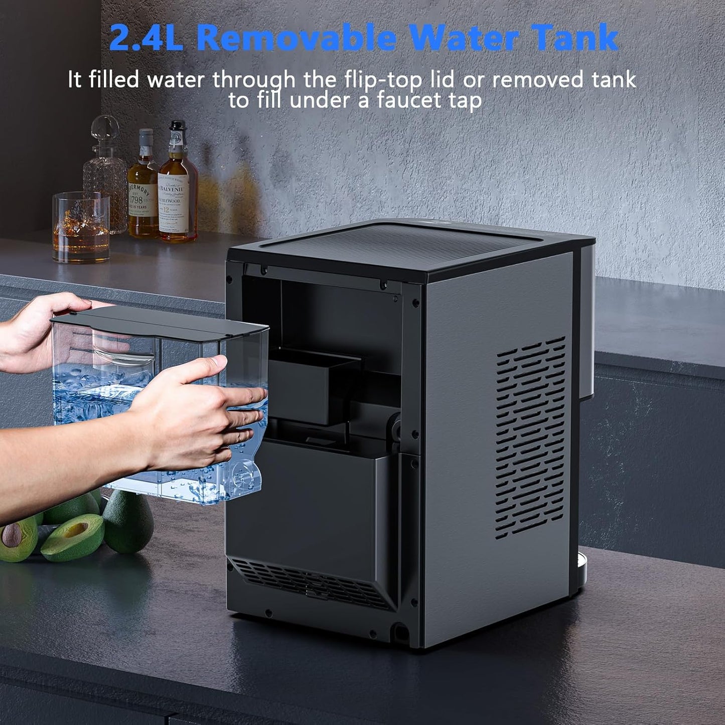 Nugget Ice Makers Countertop, Pebble Ice Maker Machine with Dispenser 44lbs/24H, Soft Chewable Pellet Ice Machine, 3.3lbs Ice Storage, Self-Cleaning Ice Maker for Home/Kitchen/Party/Office, Black