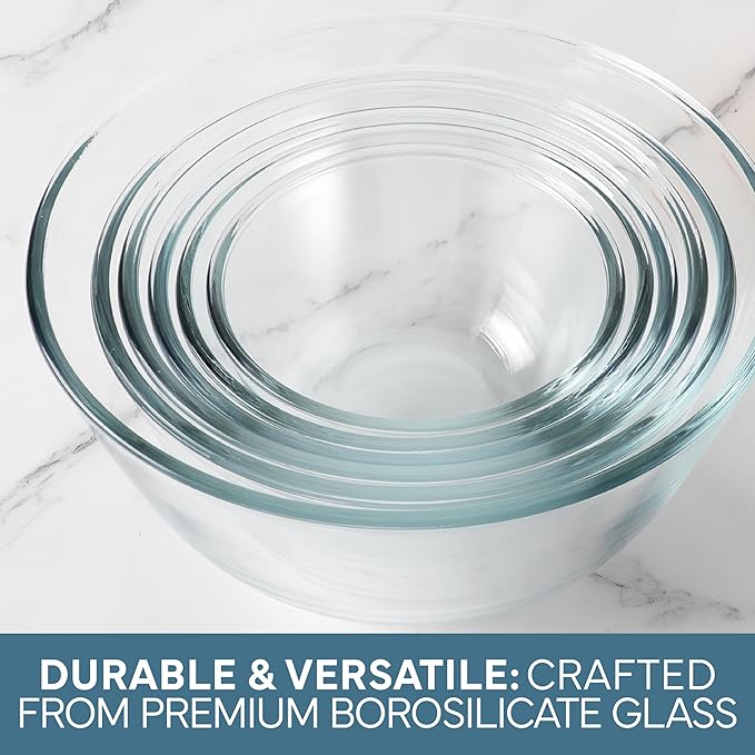 COOK WITH COLOR 12 Pc Glass Mixing Bowl Set with Lids – Borosilicate Glass Nesting Bowls for Cooking, Baking and Meal Prep, Blue/Pink