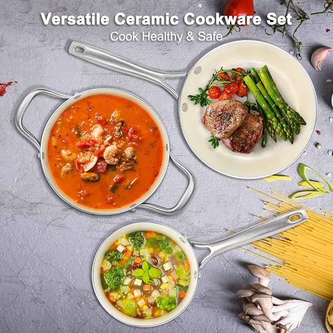 Pots and Pans Set, 7 Piece Nonstick Ceramic Cookware Set, Kitchen Induction Cookware Sets, Pots and Pans Non Stick with Oven Safe Handle, 100% PFOA Free, Blue