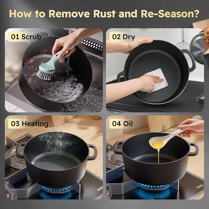 5QT Cast Iron Dutch Oven for Bread Baking, Proofing Basket Sourdough Starter Kit, 2 in 1 Bread Making Pan Pot with Lid, Sour Dough Tools Set Includes Lame Supplies, Gifts for Baker