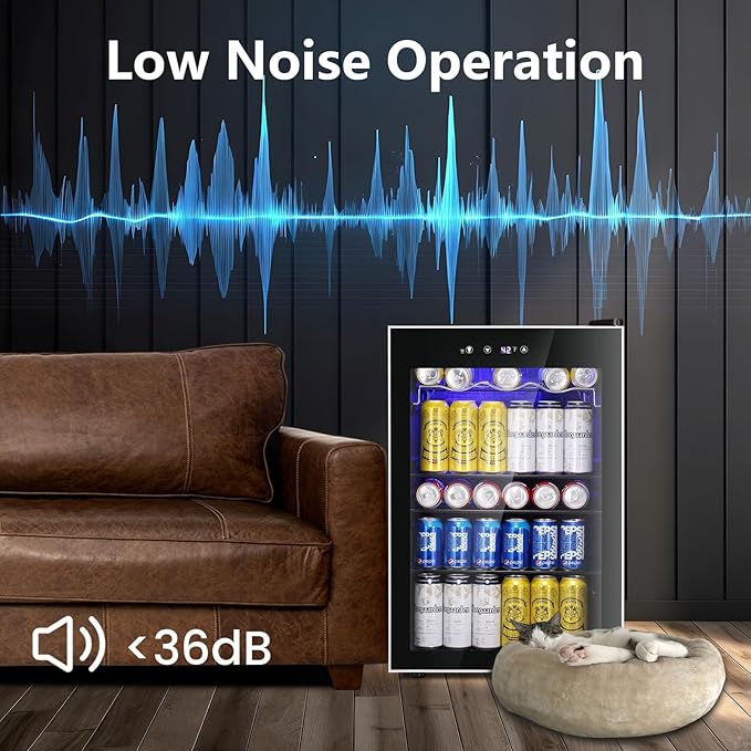 4.4 Cu.ft Beverage Refrigerator Cooler, 145 Can Mini Fridge Glass Door with Adjustable Shelves, Digital Temperature Display, Freestanding Small Drink Fridge for Home, Office or Bar(Black)