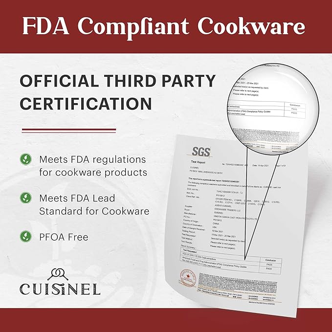 Cuisinel Cast Iron Skillet + Glass Lid + Red Chainmail Scrubber - 15"-Inch Dual Handle Braiser Frying Pan + Silicone Handle Covers - Pre-Seasoned Oven, Grill, Stovetop, Fire Cookware - Indoor/Outdoor