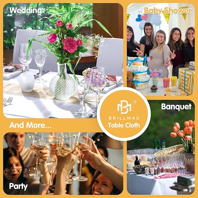 BRILLMAX 6 Pack White Tablecloths for 8 Foot Rectangle Tables 90 x 156 Inch - 8ft Rectangular Bulk Linen Polyester Fabric Washable Cloth Cover for Wedding Reception Banquet Birthday Party