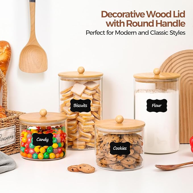 ComSaf 1 Gallon Glass Jar, 3.9 Qt Flour Container, Large Glass Canister with Lid, Food Storage Pantry with Spoon and Clip for Sugar, Oat, Rice, Beans, Pasta, Coffee, Grain