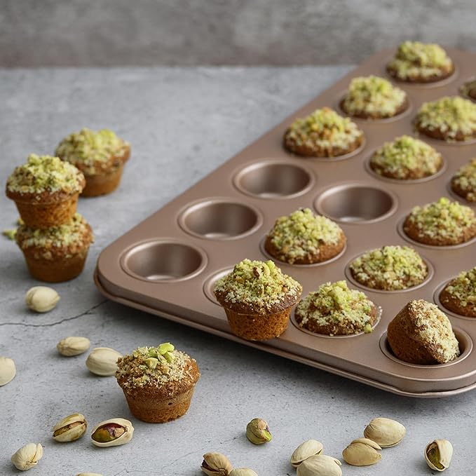 HAPPIELS Non Toxic Nonstick 24 Cup Mini Muffin Pan | PFOA BPA free Nontoxic Mini Cupcake Tin | Best Non Stick Muffin Pans | Carbon Steel Small Muffin tins | Cupcakes Bakeware Mold
